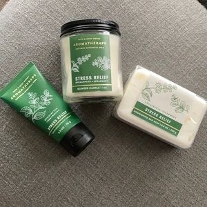 Bath and Body Works stress relief Body lotion, soap and candle